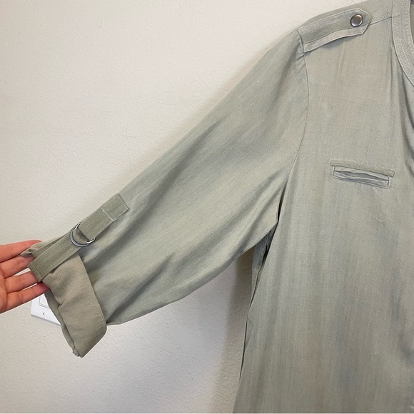 Soft Surroundings Chambray Roll Tab Sleeves Shirt Dress Green Size Large - Picture 3 of 8